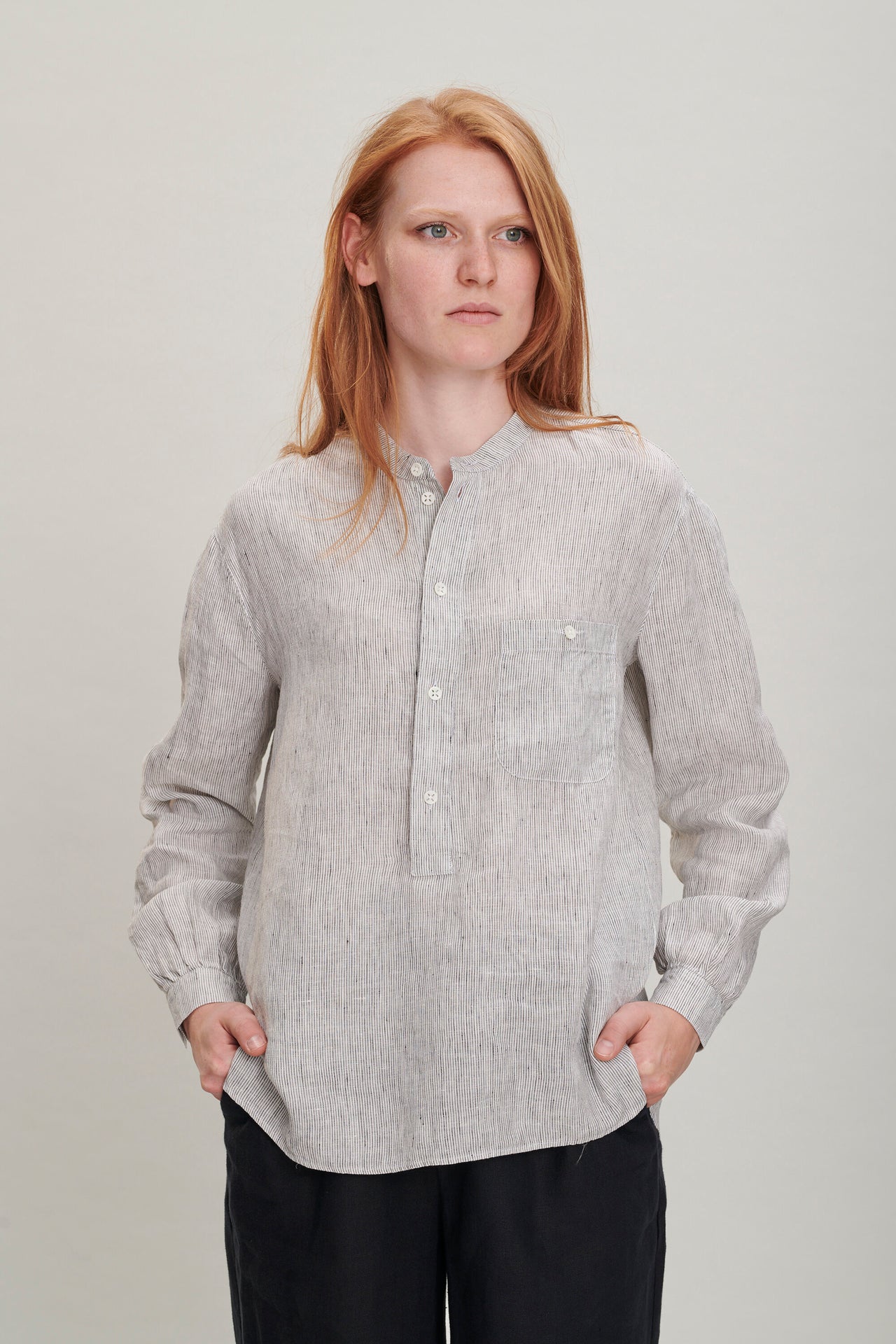 Pop-Over Shirt in a Grey High End Light Italian Linen