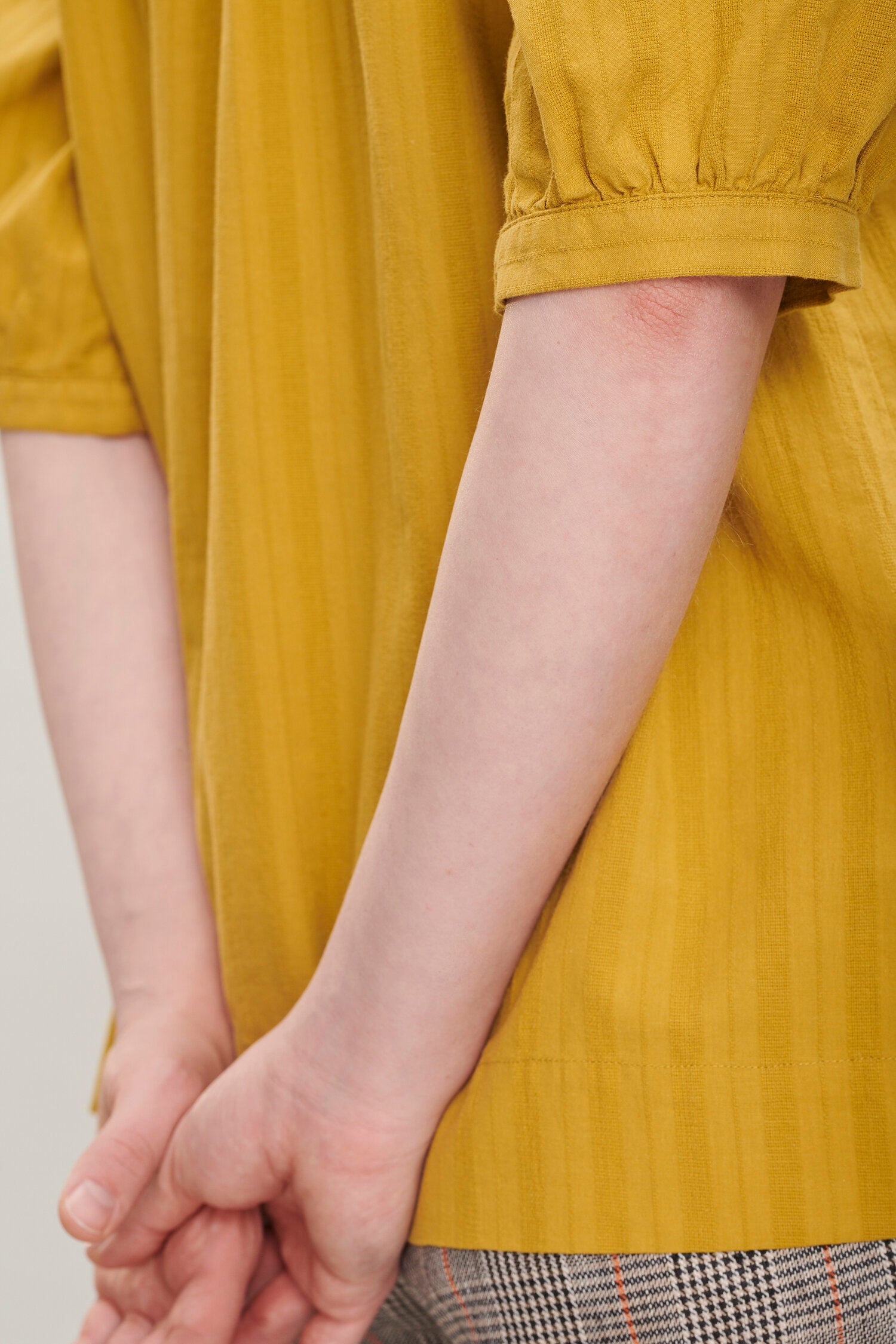 Short Sleeve Blouse in a Yellow Jacquard Striped Fine Japanese