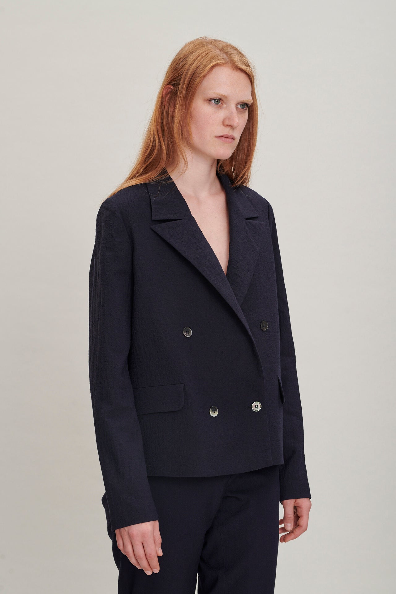 Relaxed Double Breasted Blazer in the Finest Navy Blue Italian Soft Summer Merino Wool by Bonotto