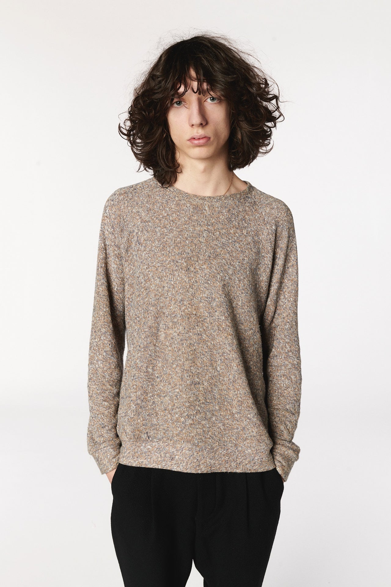 Long Sleeve Sweatshirt in a Beige, Brown and Cream Melange Japanese Double Sided Cotton Knit