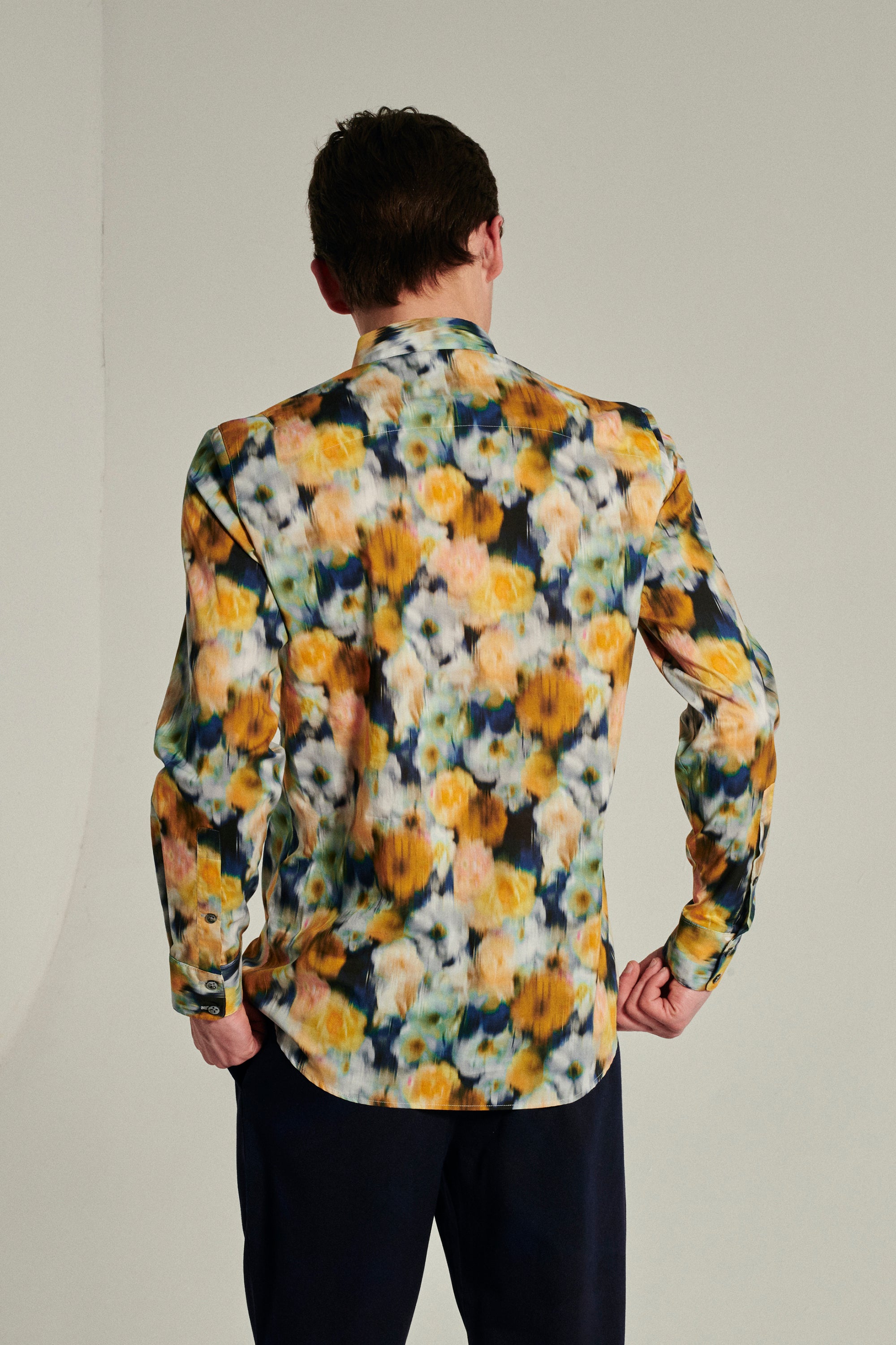 Feel Good Shirt in a Yellow, Ochre, Dark Blue Liberty Italian Cotton