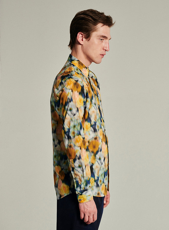 Feel Good Shirt in a Yellow, Ochre, Dark Blue Liberty Italian Cotton