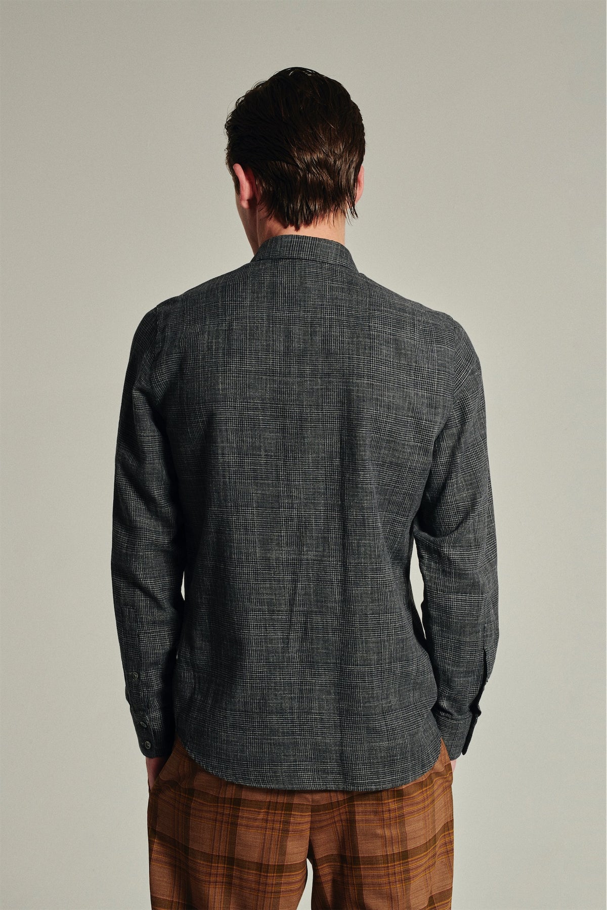 Feel Good Shirt in a Dark Grey Prince of Wales Fine Italian Cotton