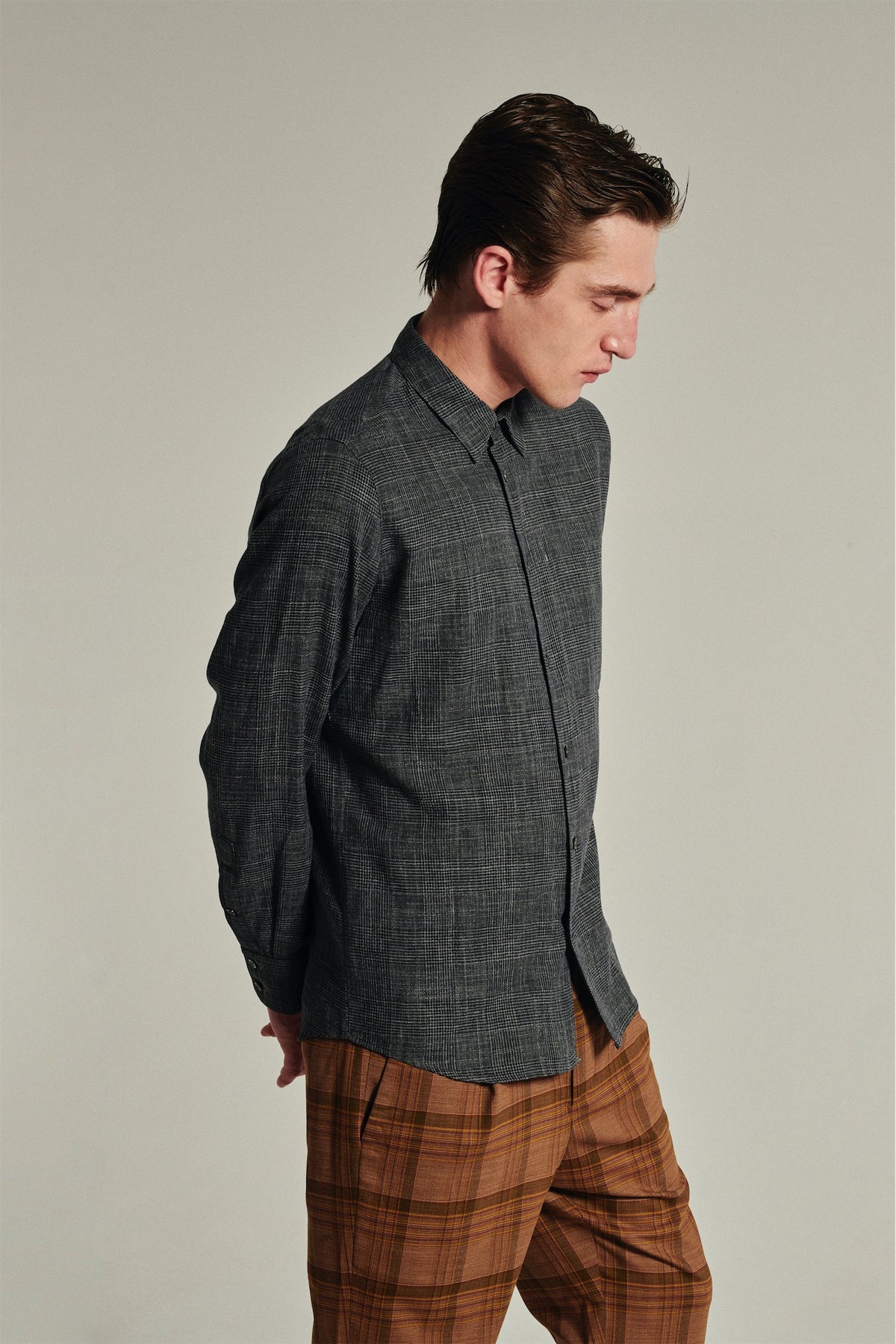 Feel Good Shirt in a Dark Grey Prince of Wales Fine Italian Cotton