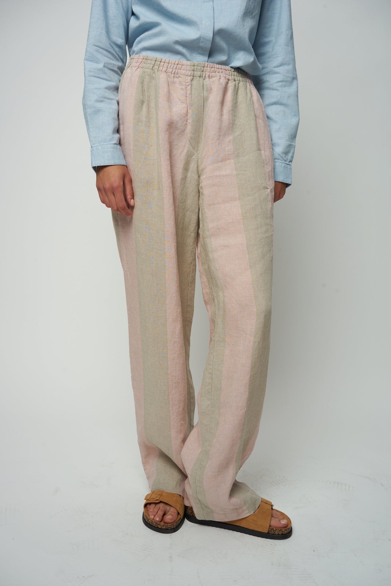 Pants in Tonal Pink and Beige Stripes of a Superb Italian Traceable Linen