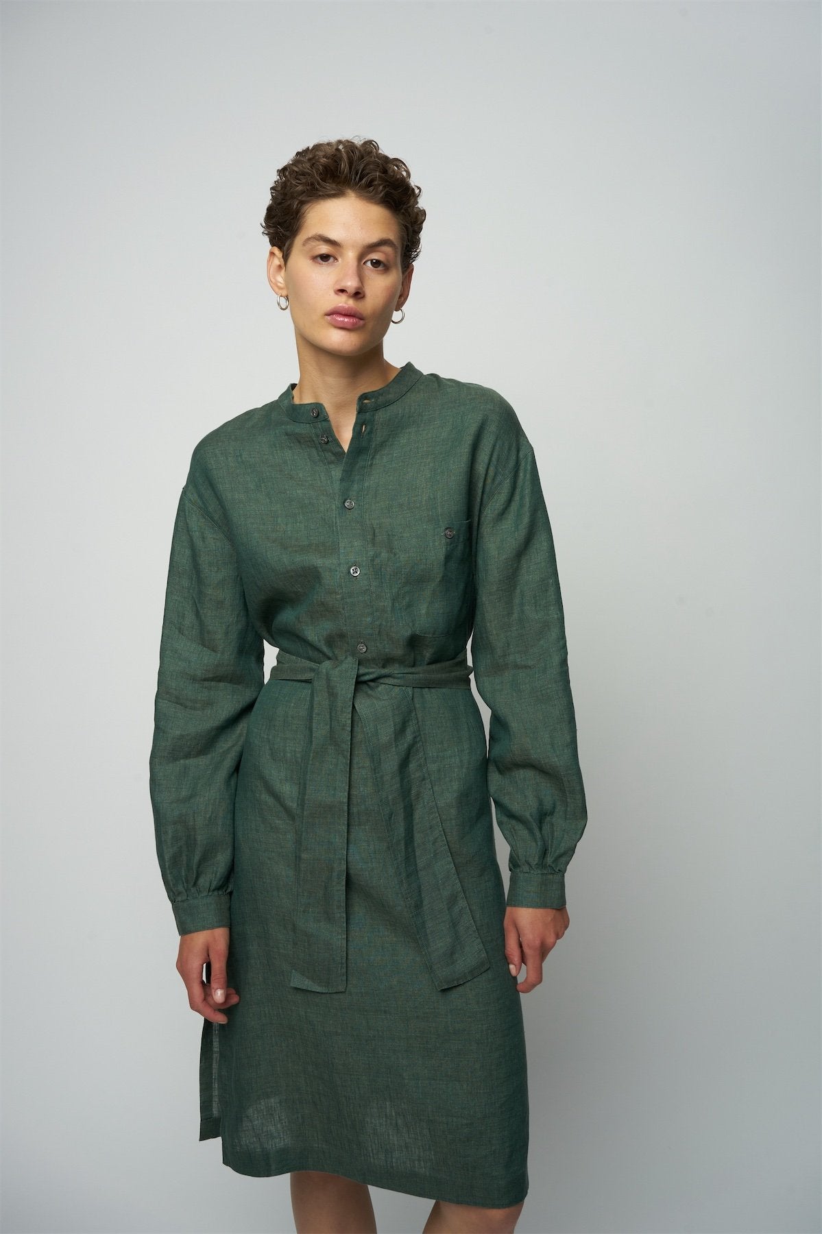 Pop-Over Tunic Dress in a Delavé Green Italian Masters of Linen