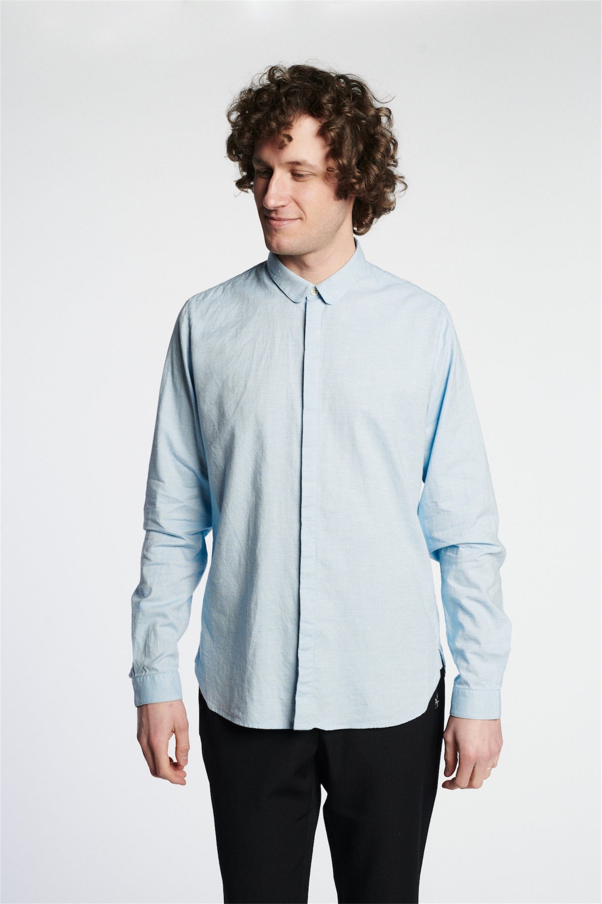 Cute Round Collar Shirt in a Light Blue Japanese Organic Oxford Cotton