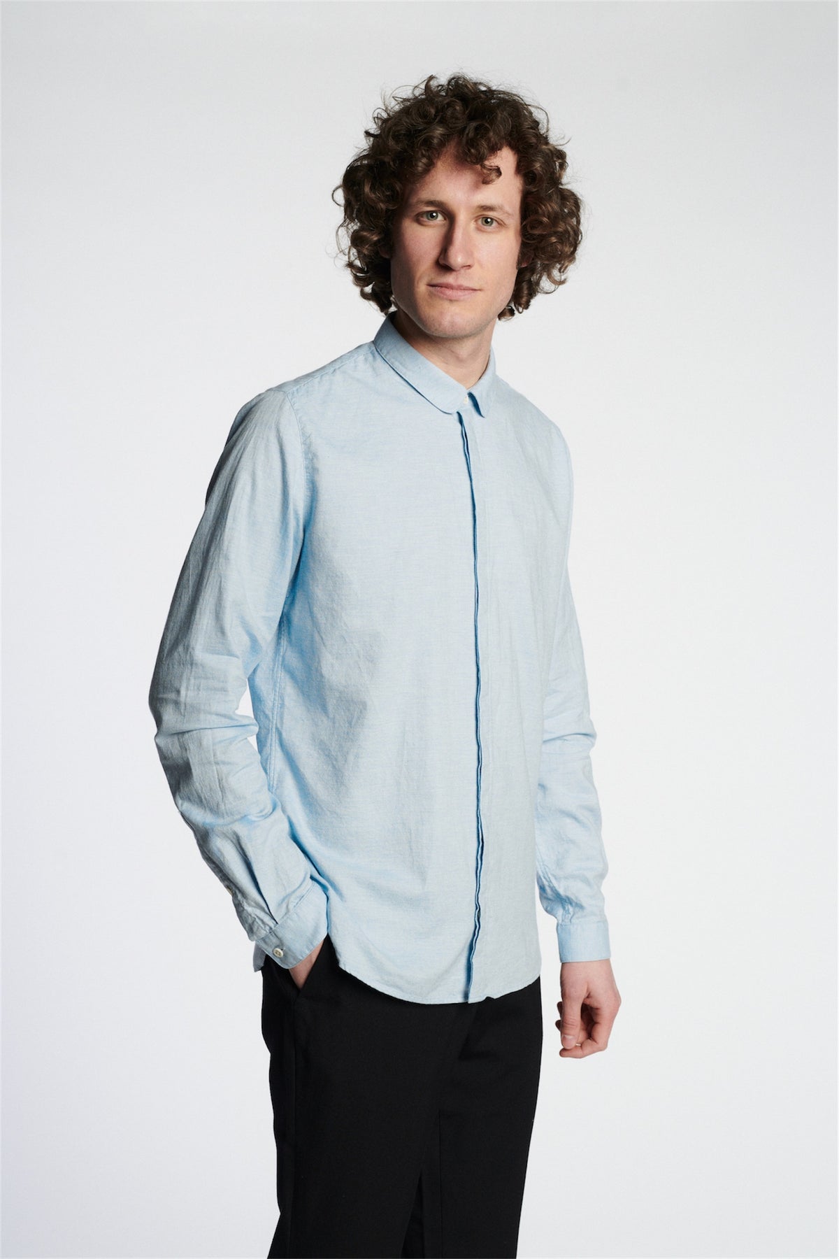 Cute Round Collar Shirt in a Light Blue Japanese Organic Oxford Cotton