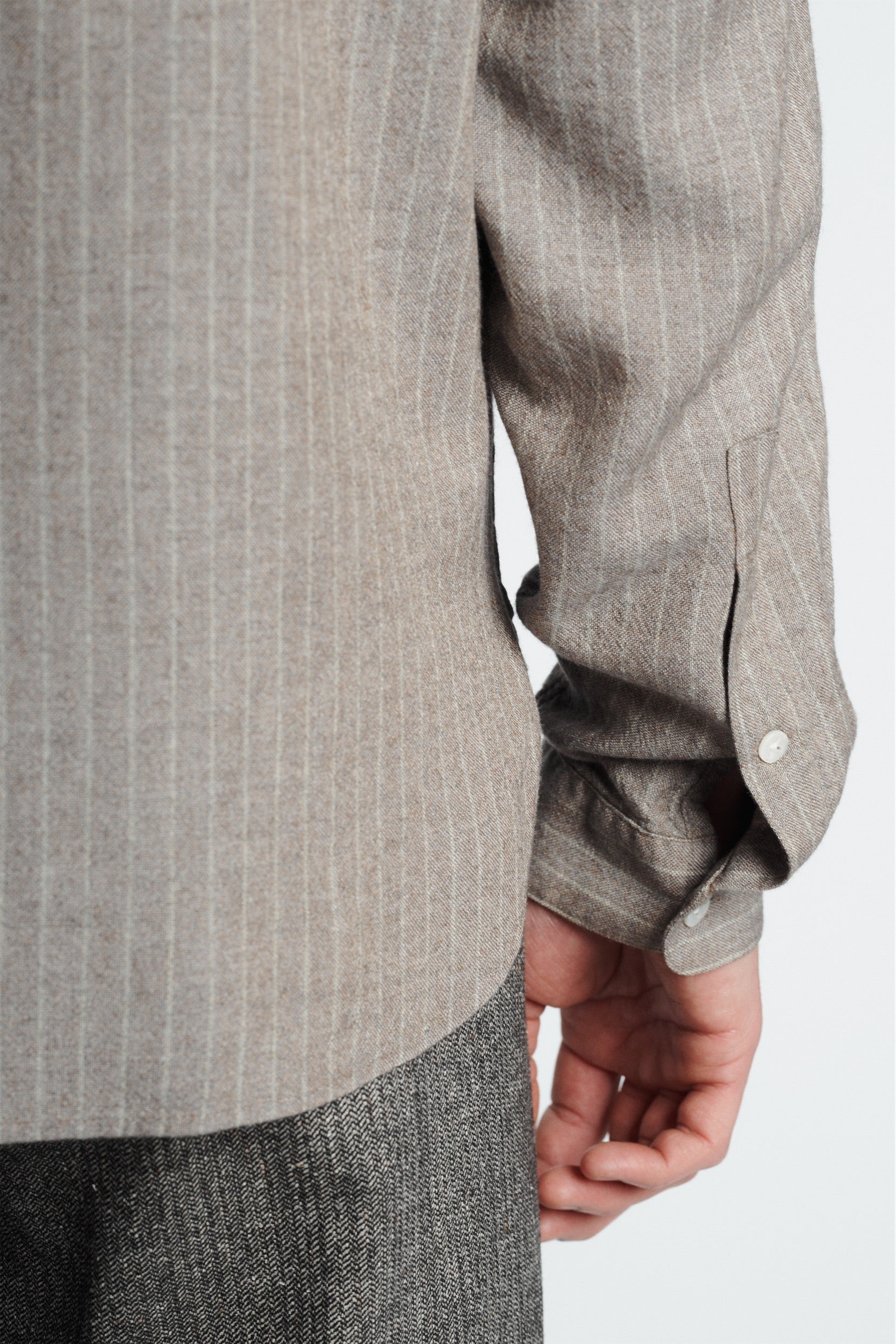 Cute Shirt in a Rusty Grey Copper Green Pin Stripe Portuguese Merino Wool and Modal