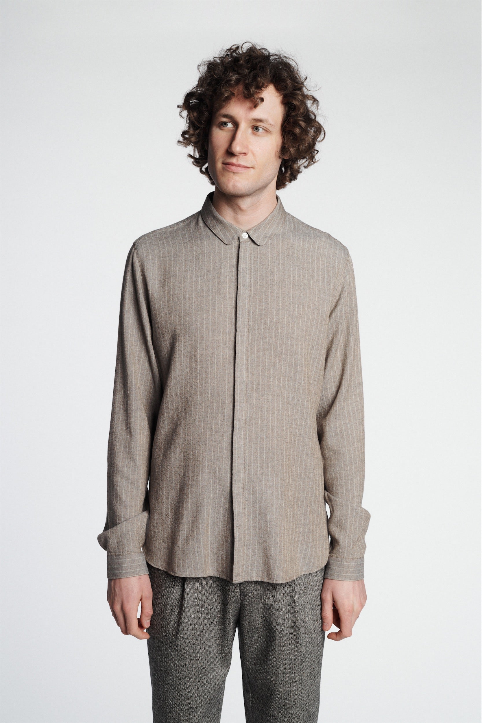 Cute Shirt in a Rusty Grey Copper Green Pin Stripe Portuguese Merino Wool and Modal
