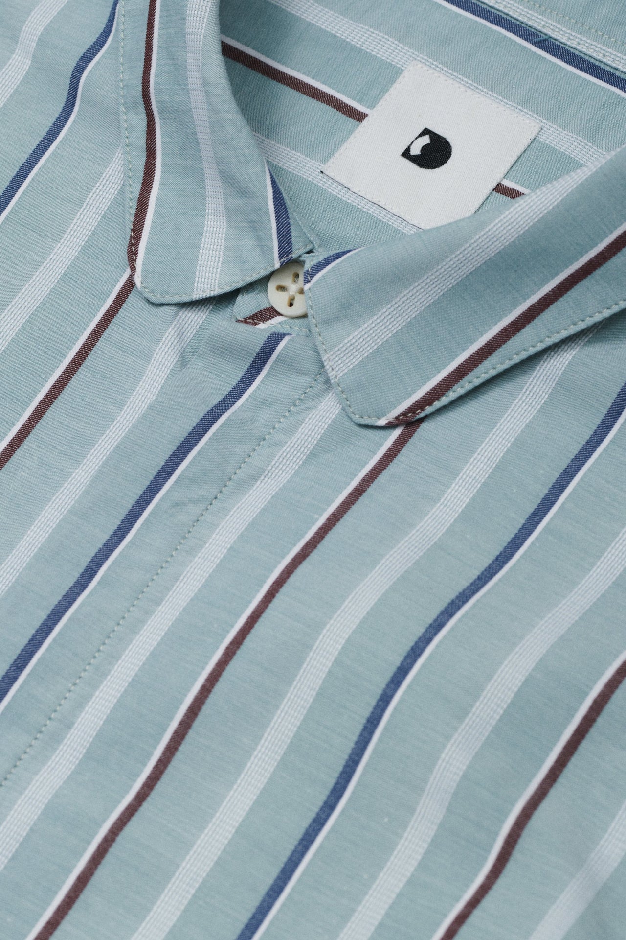 Cute Round Collar Shirt in a Mint Green, Blue, Brown and White Striped Italian Organic Cotton