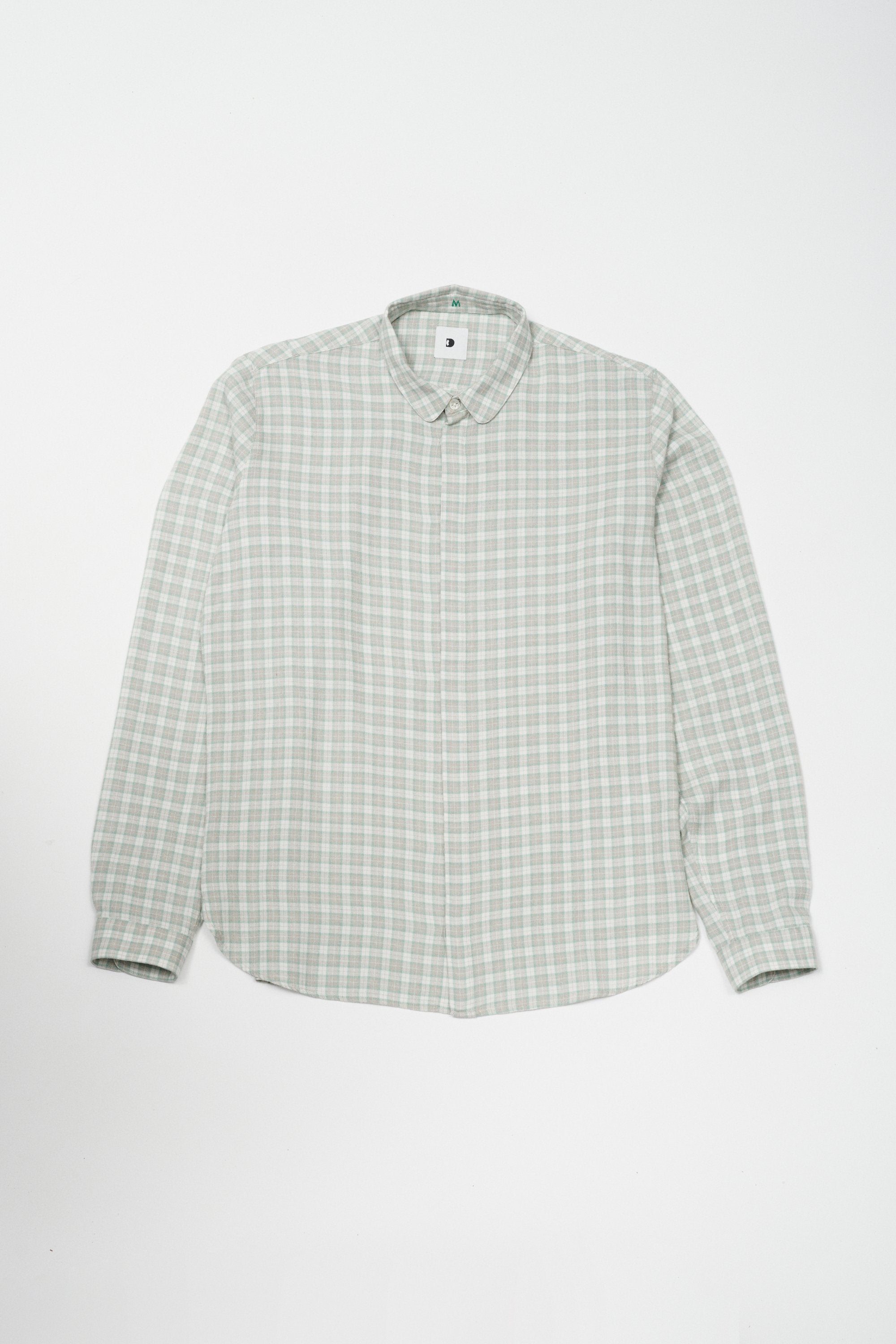 Cute Shirt in a Light Green, Cream White and Light Grey Chequered Soft Portuguese Merino Wool and Modal