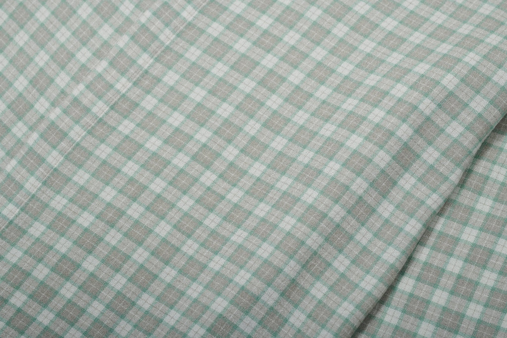 Cute Shirt in a Light Green, Cream White and Light Grey Chequered Soft Portuguese Merino Wool and Modal
