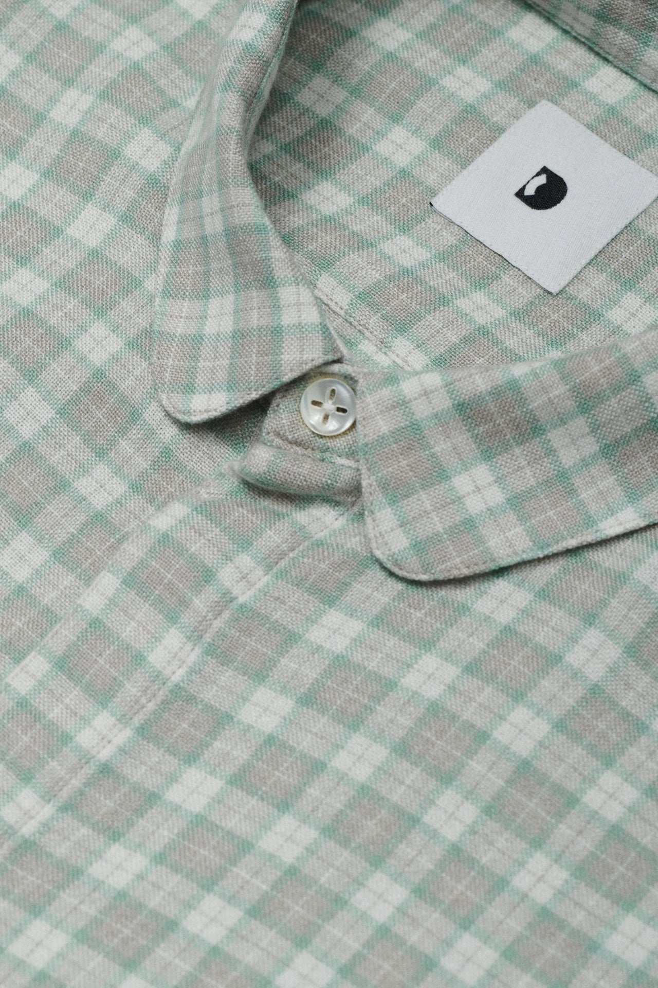 Cute Shirt in a Light Green, Cream White and Light Grey Chequered Soft Portuguese Merino Wool and Modal