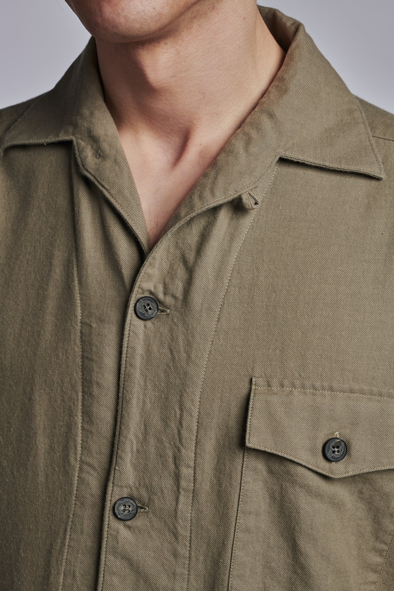 Relaxed Camp Collar Overshirt in a Sage Green Italian Brushed Cotton Flannel