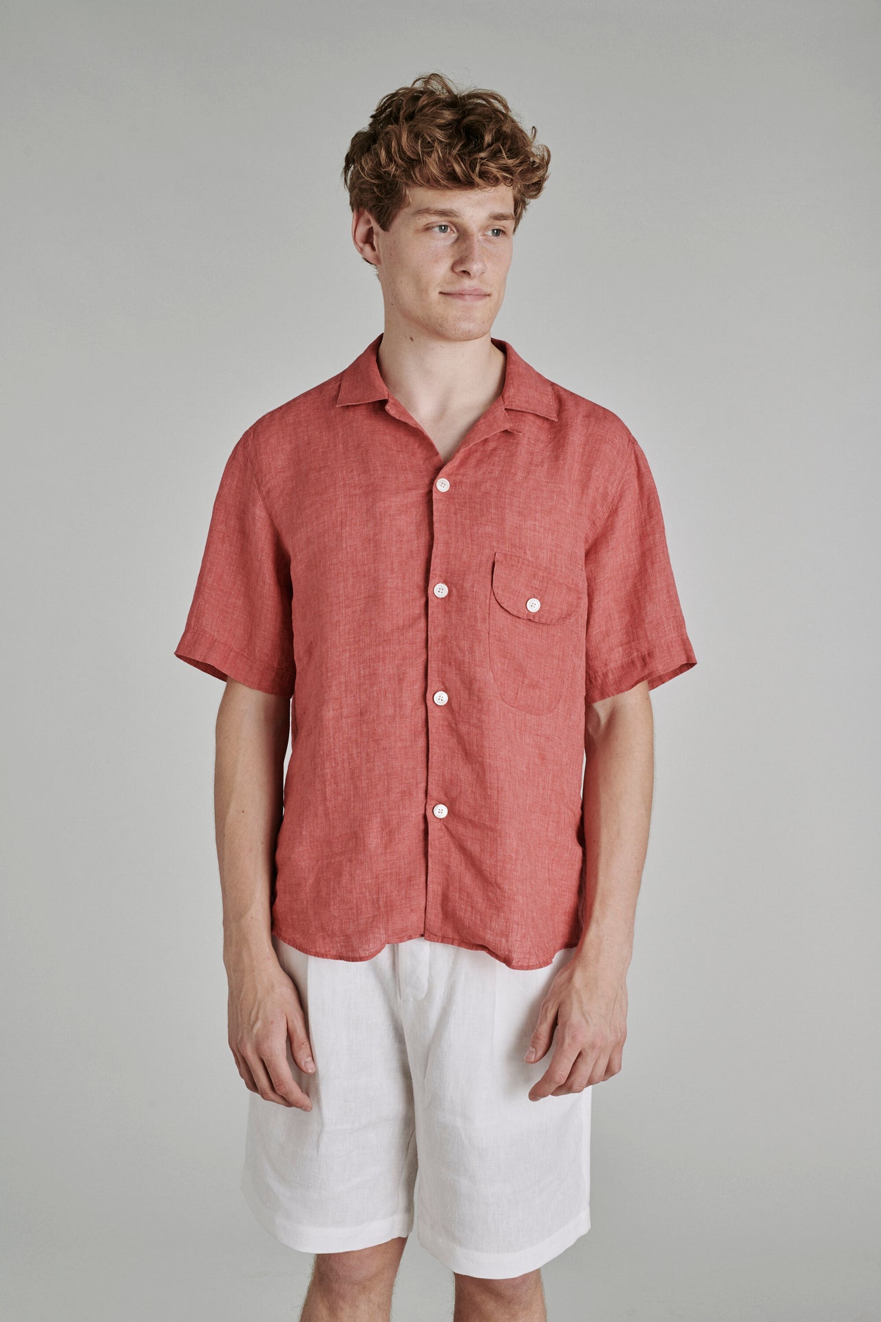 Camp Collar Shirt in a Strawberry Delavé Italian Traceable Italian Linen by Albini