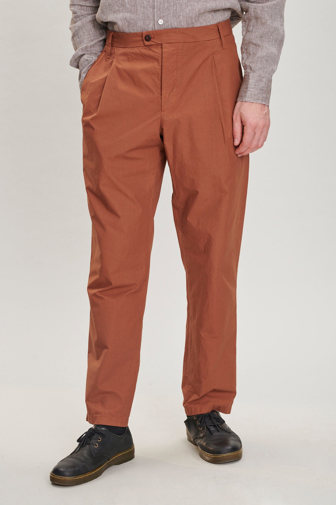Trousers in a Rusty Coloured Italian Cotton Poplin
