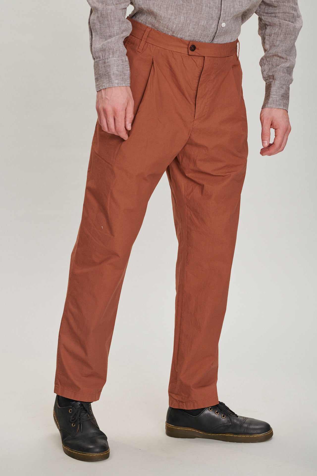 Trousers in a Rusty Coloured Italian Cotton Poplin