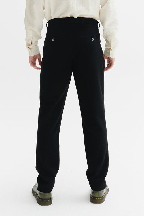 Bohemian Trousers in a Black Italian Virgin Wool and Cotton Seersucker