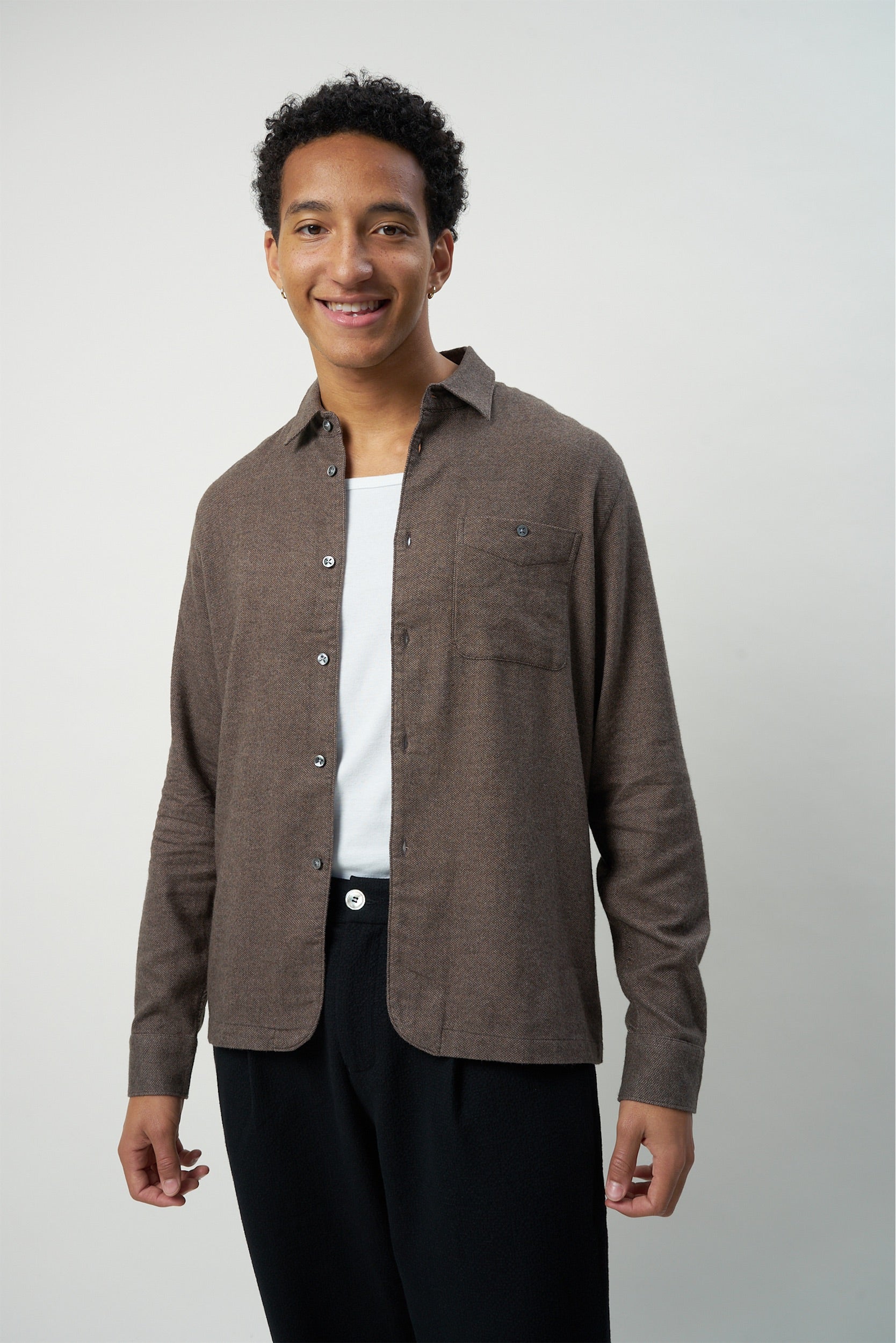 Strong Shirt in a Subtle Brown Double Brushed Italian Cotton Flannel