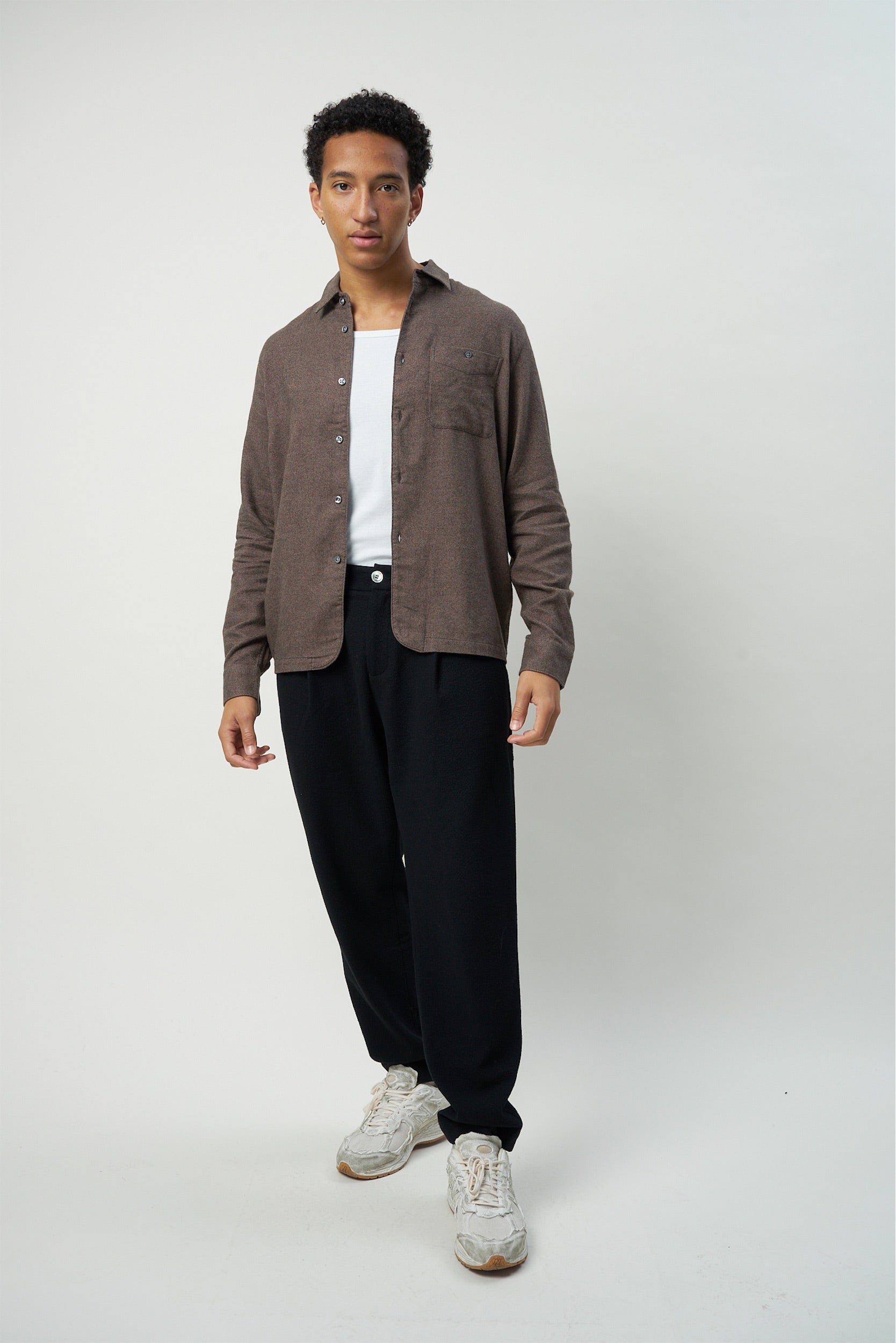 Strong Shirt in a Subtle Brown Double Brushed Italian Cotton Flannel