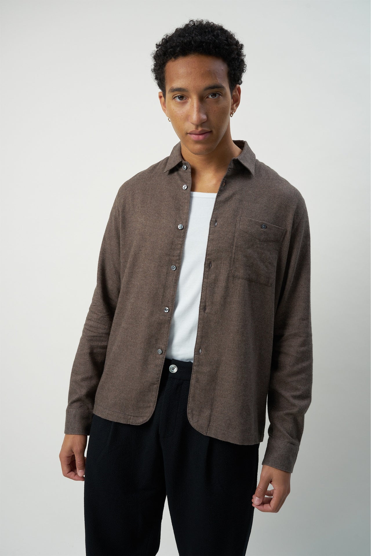 Strong Shirt in a Subtle Brown Double Brushed Italian Cotton Flannel