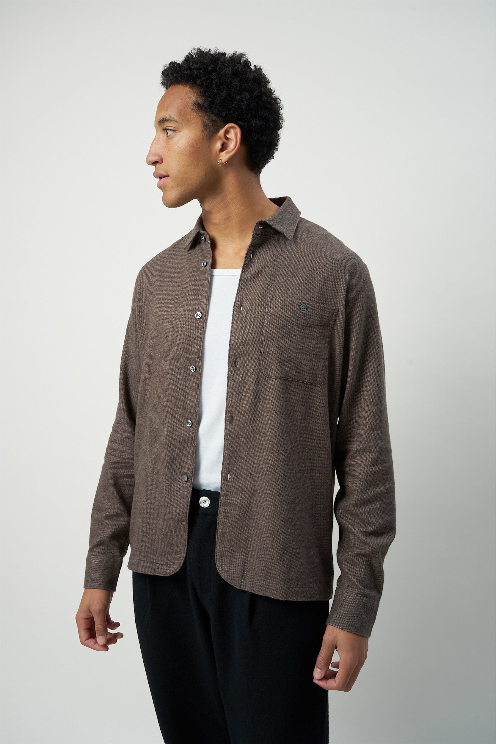 Strong Shirt in a Subtle Brown Double Brushed Italian Cotton Flannel