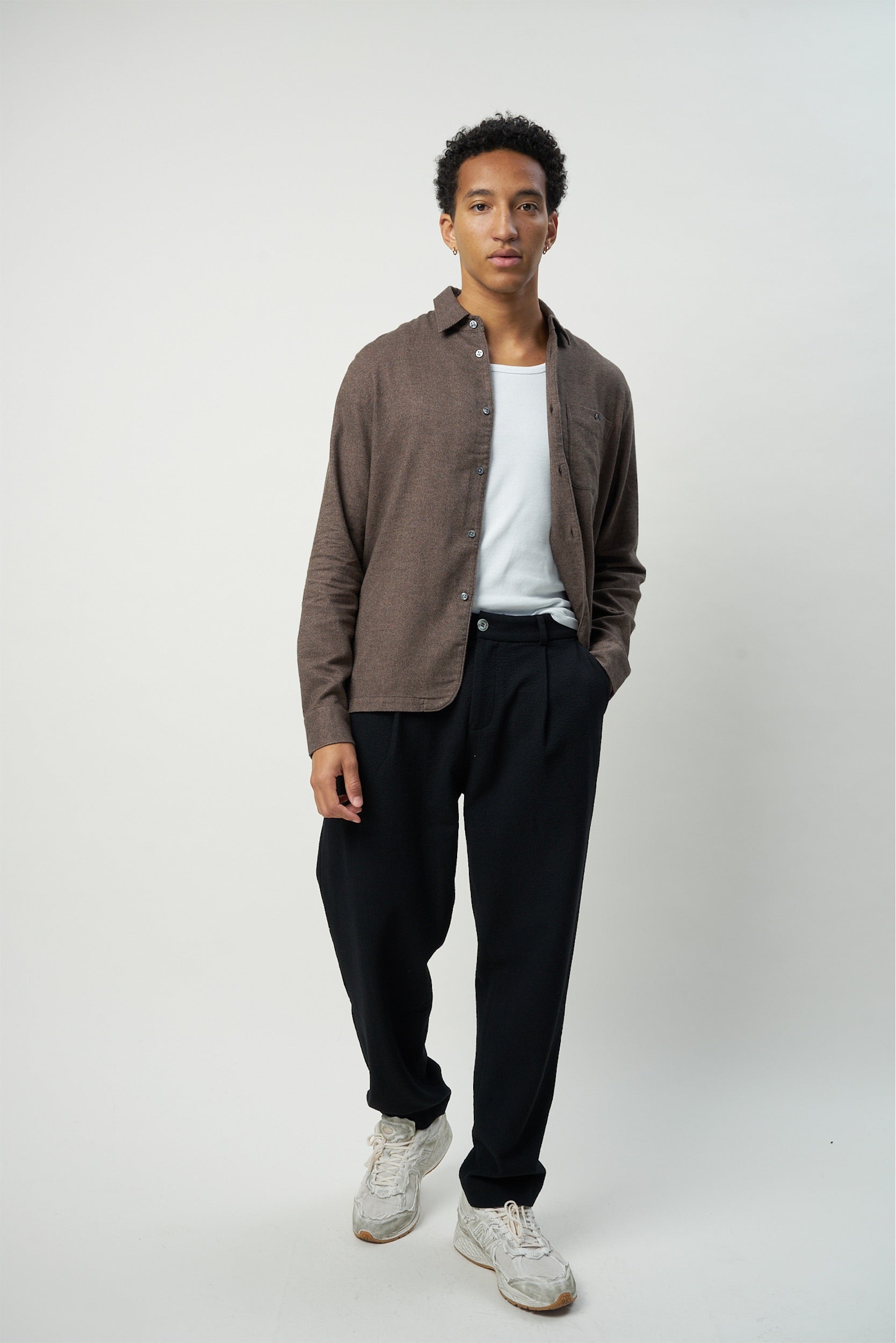 Strong Shirt in a Subtle Brown Double Brushed Italian Cotton Flannel