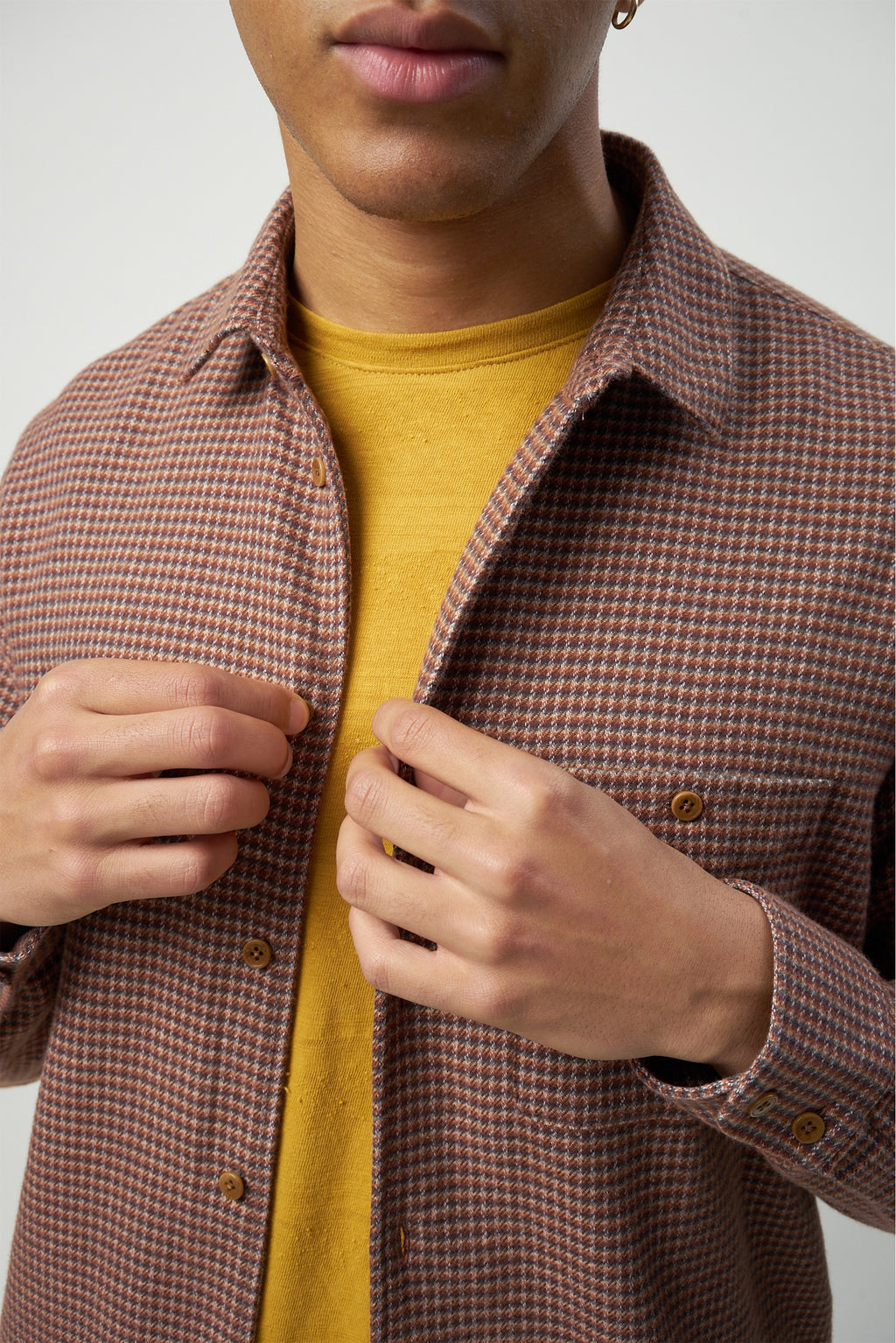 Strong Shirt in a Refreshing Mix of Autumn Green, Yellow, Brown and Purple Portuguese Cotton Flannel