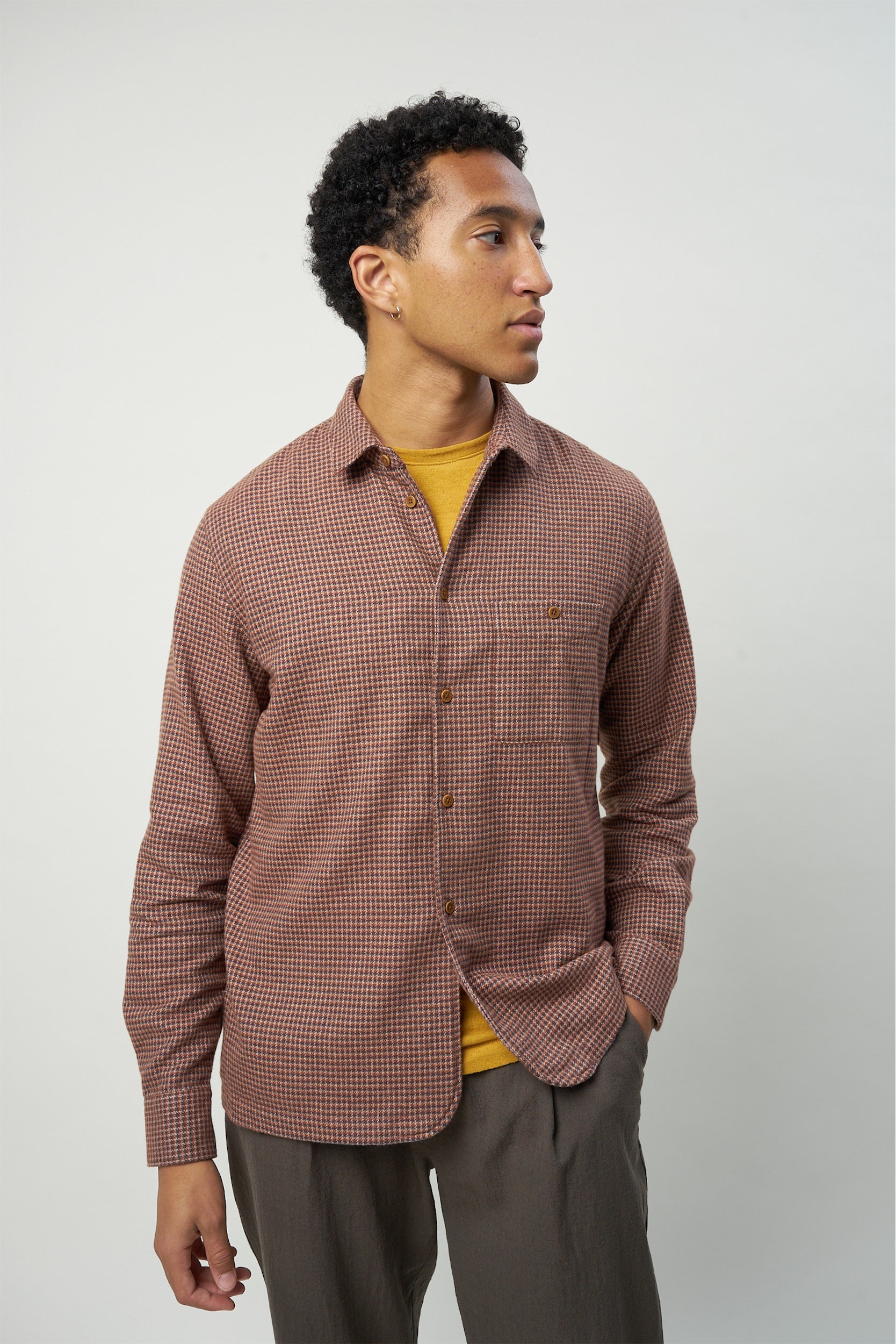 Strong Shirt in a Refreshing Mix of Autumn Green, Yellow, Brown and Purple Portuguese Cotton Flannel