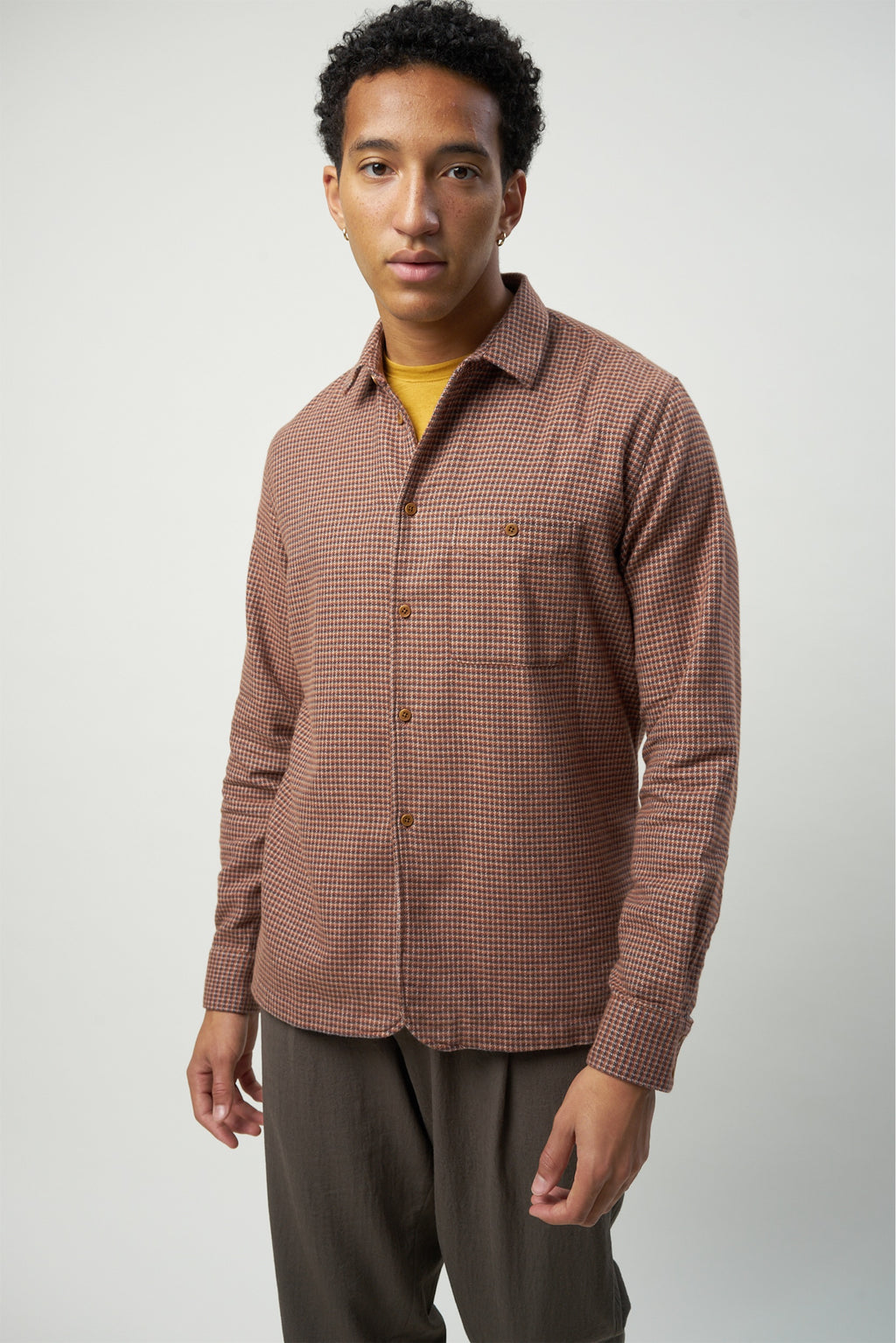 Strong Shirt in a Refreshing Mix of Autumn Green, Yellow, Brown and Purple Portuguese Cotton Flannel