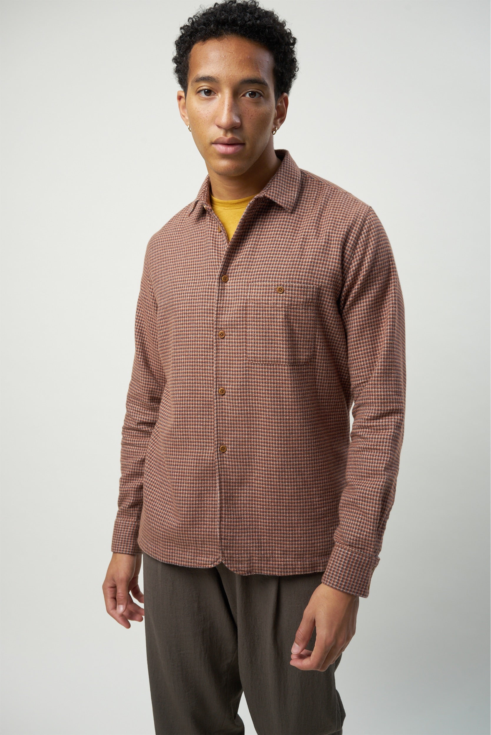 Strong Shirt in a Refreshing Mix of Autumn Green, Yellow, Brown and Purple Portuguese Cotton Flannel