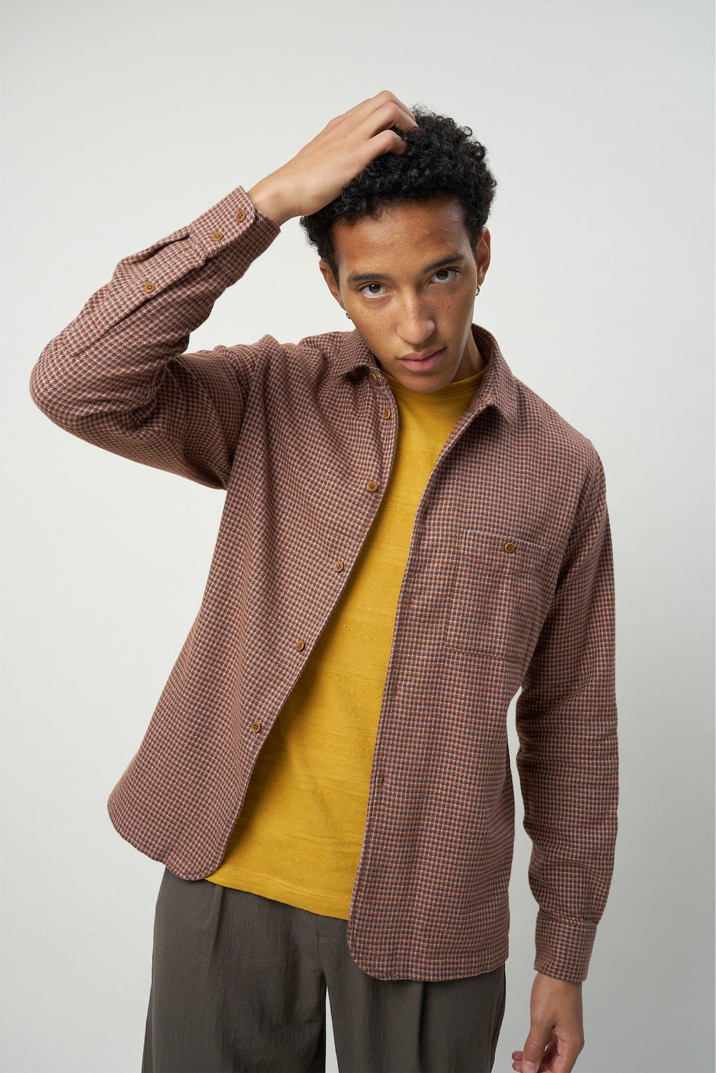 Strong Shirt in a Refreshing Mix of Autumn Green, Yellow, Brown and Purple Portuguese Cotton Flannel