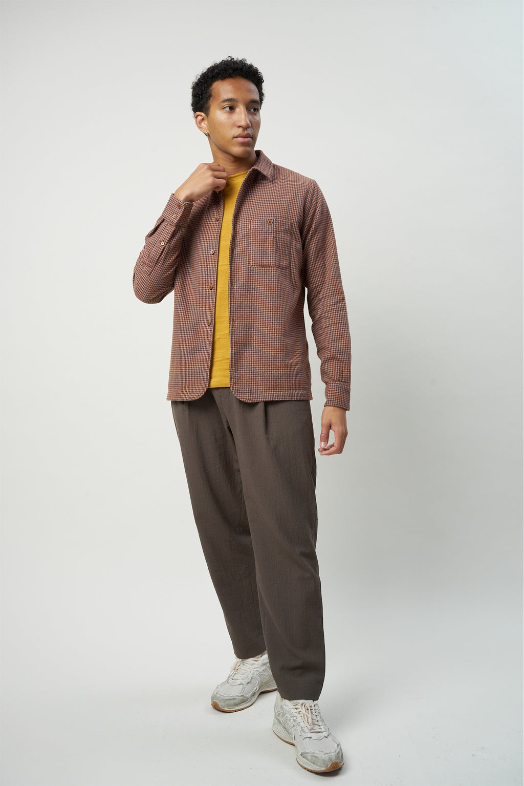 Strong Shirt in a Refreshing Mix of Autumn Green, Yellow, Brown and Purple Portuguese Cotton Flannel