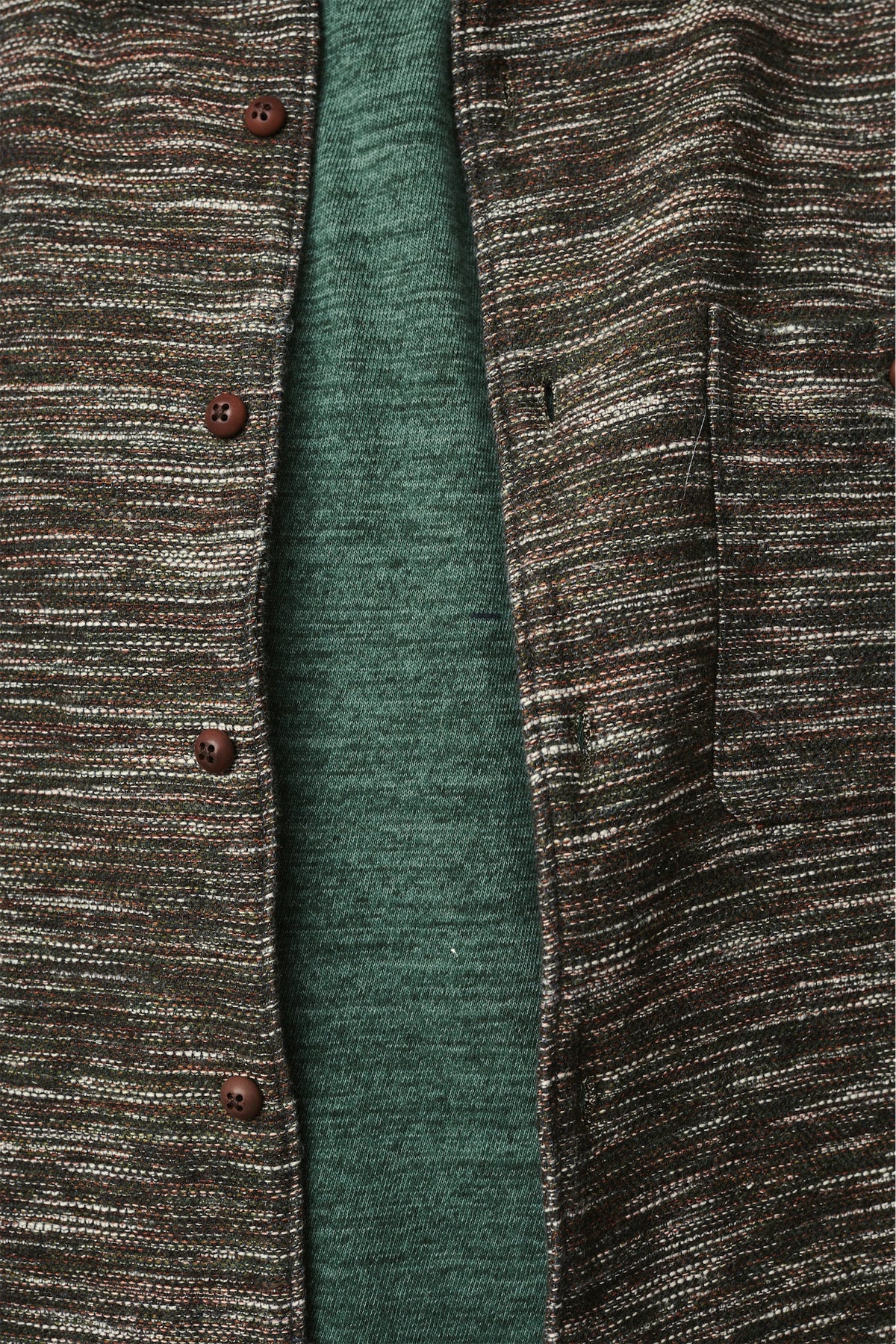 Strong Overshirt in a High End Italian Subtle Green, Brown and Cream Melange of Wool, Cotton, Linen and Cashmere