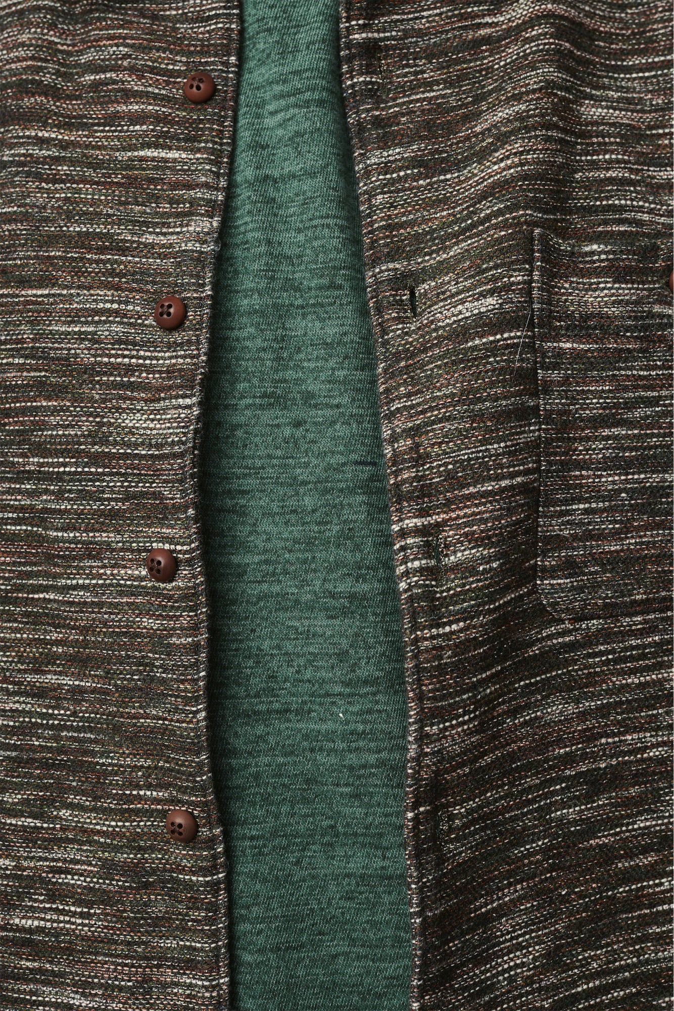 Strong Overshirt in a High End Italian Subtle Green, Brown and Cream Melange of Wool, Cotton, Linen and Cashmere