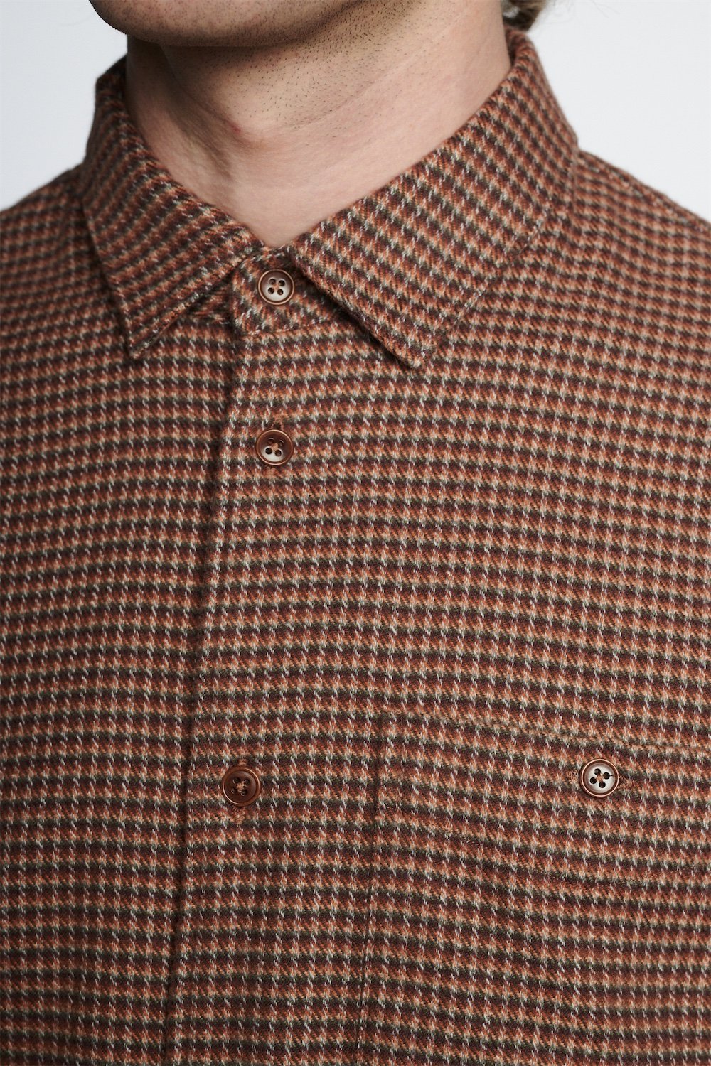 Strong Shirt in a Brown, Green, Yellow and Purple Chequered Portuguese Cotton Flannel