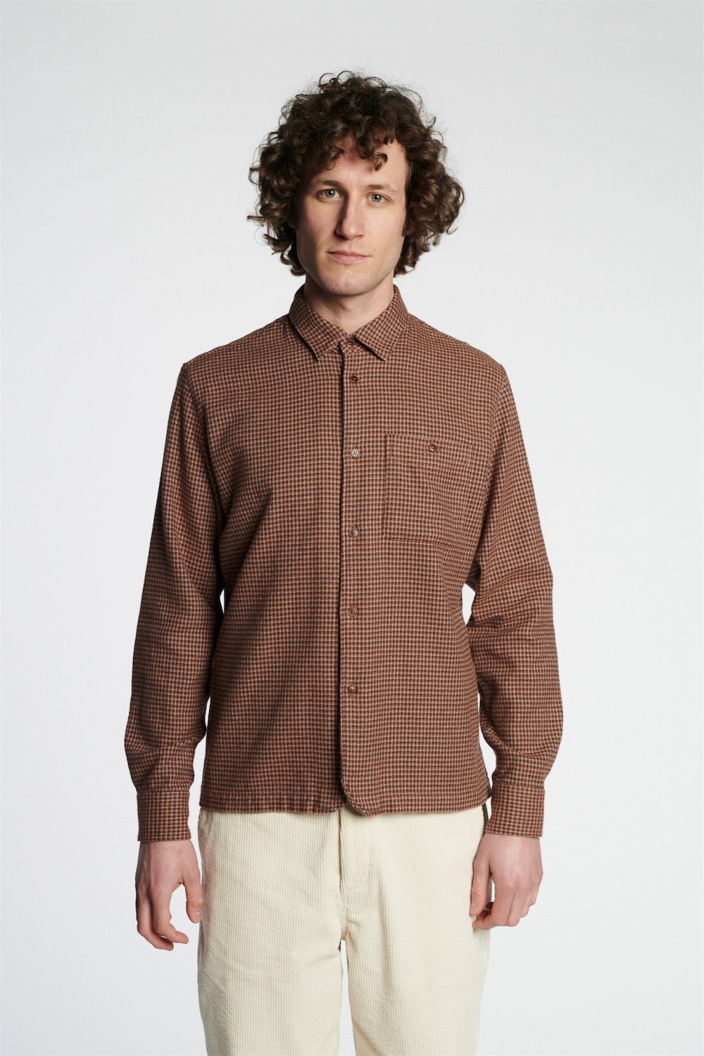 Strong Shirt in a Brown, Green, Yellow and Purple Chequered Portuguese Cotton Flannel