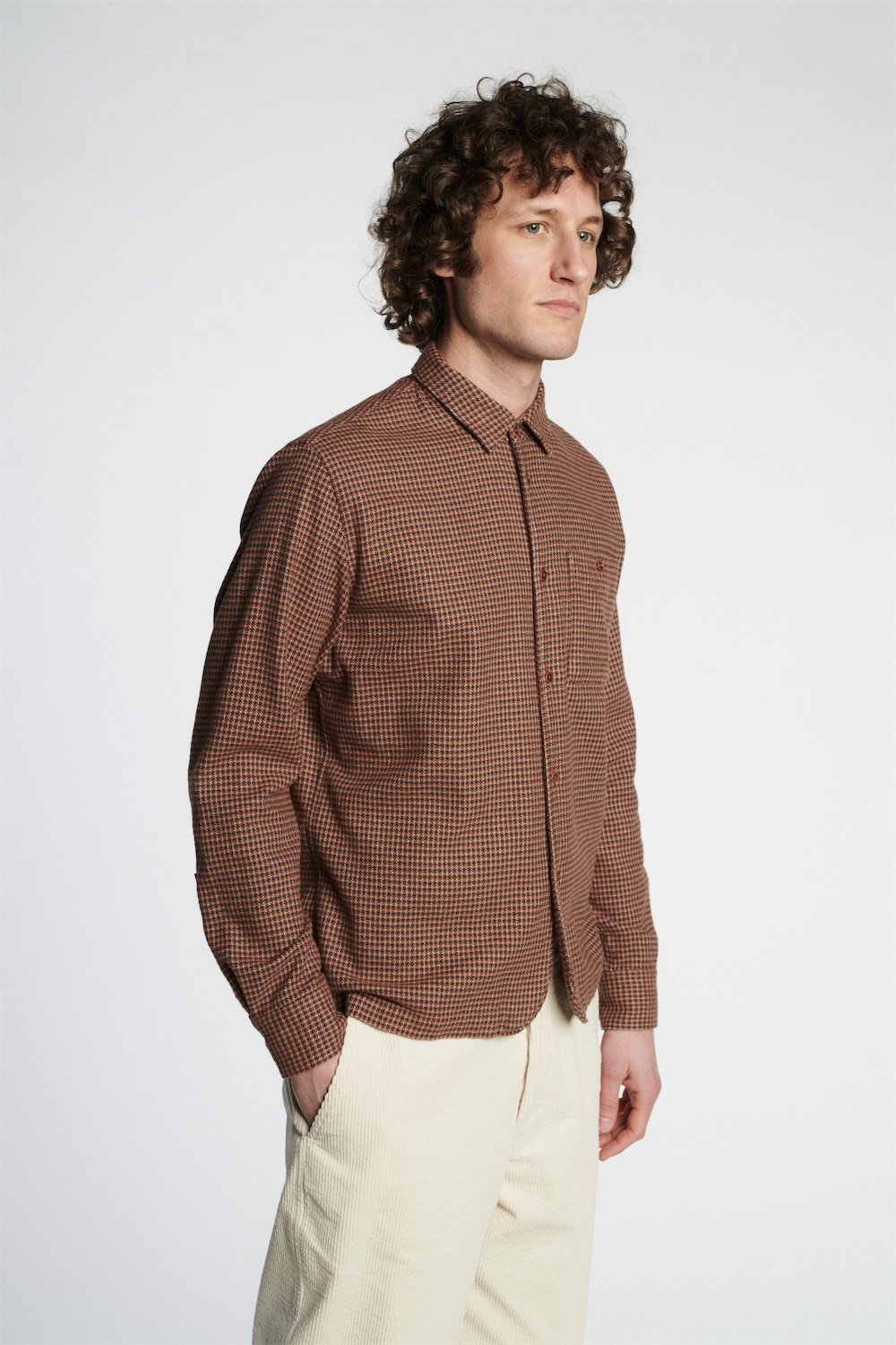 Strong Shirt in a Brown, Green, Yellow and Purple Chequered Portuguese Cotton Flannel
