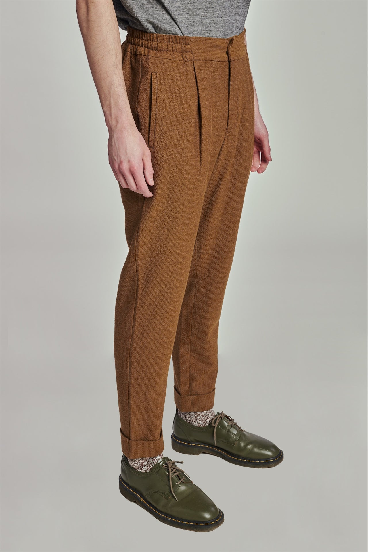 Garden Trousers in a Mustard Yellow Italian Virgin Wool and Cotton Seersucker by Subalpino