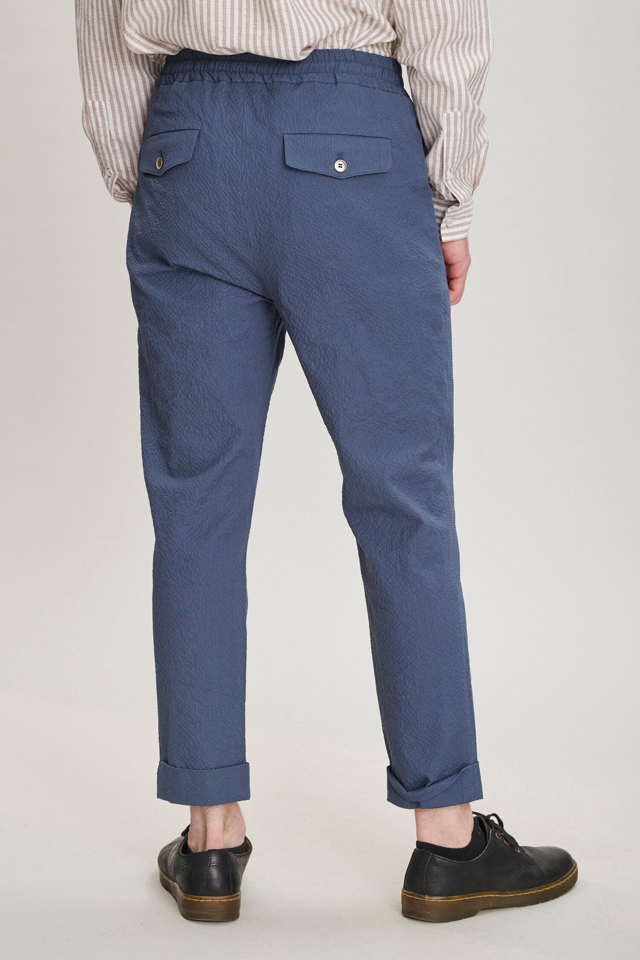 Garden Trousers in a Blue Italian Cotton Seersucker