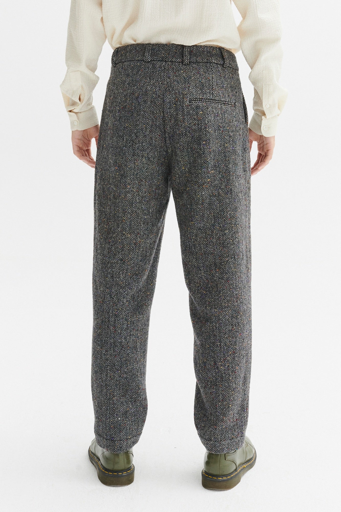 Genuine Trousers in a Grey and Black Italian Virgin Wool Herringbone Tweed