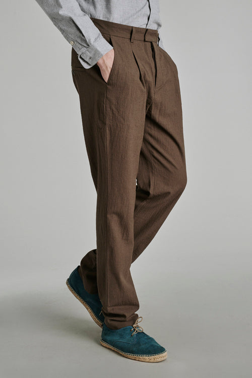 Bohemian Trousers in an Olive Brown Italian Soft Merino Wool