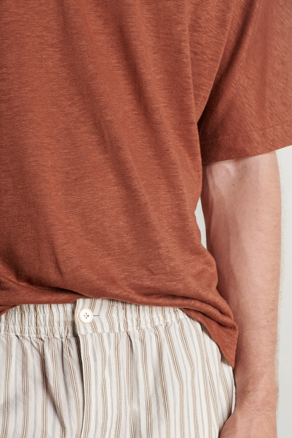 Pyjama House Trousers in a Cream and Beige Striped Excellent Italian Cotton