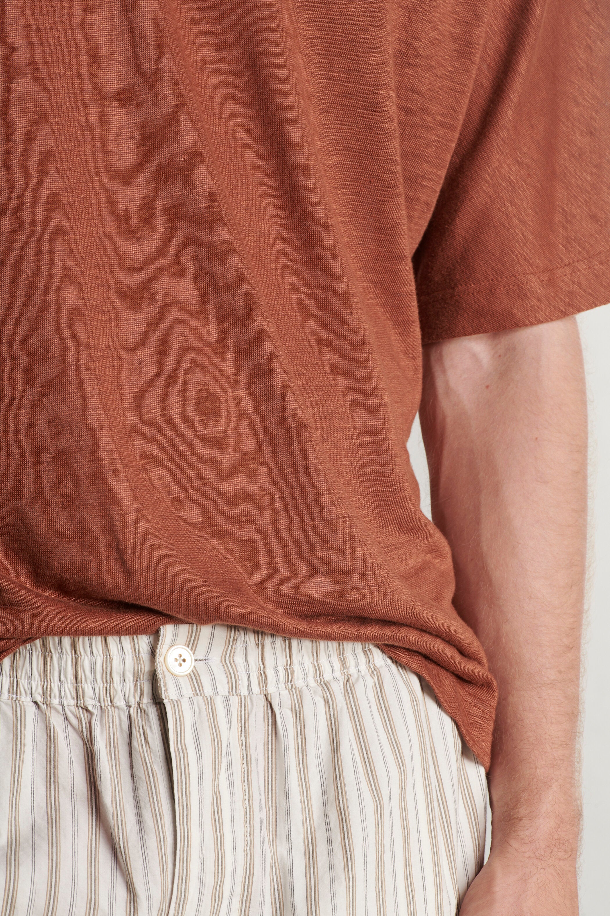 Pyjama House Trousers in a Cream and Beige Striped Excellent Italian Cotton