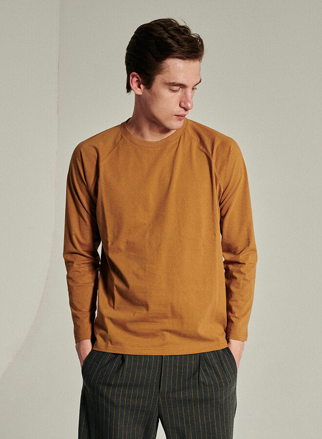Long Sleeve T-Shirt in a Mustard Dark Yellow Japanese Organic Cotton