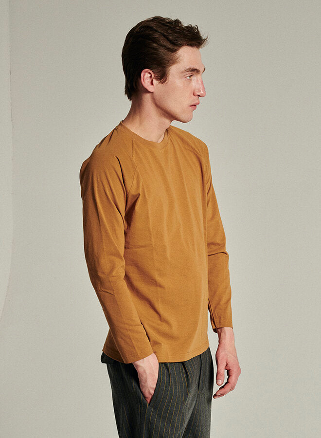Long Sleeve T-Shirt in a Mustard Dark Yellow Japanese Organic Cotton