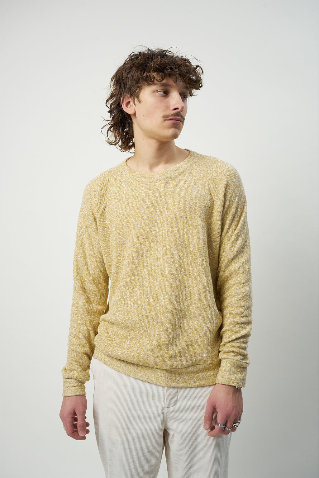 Long Sleeve Sweatshirt in a Yellow Double Sided Japanese Cotton Knit
