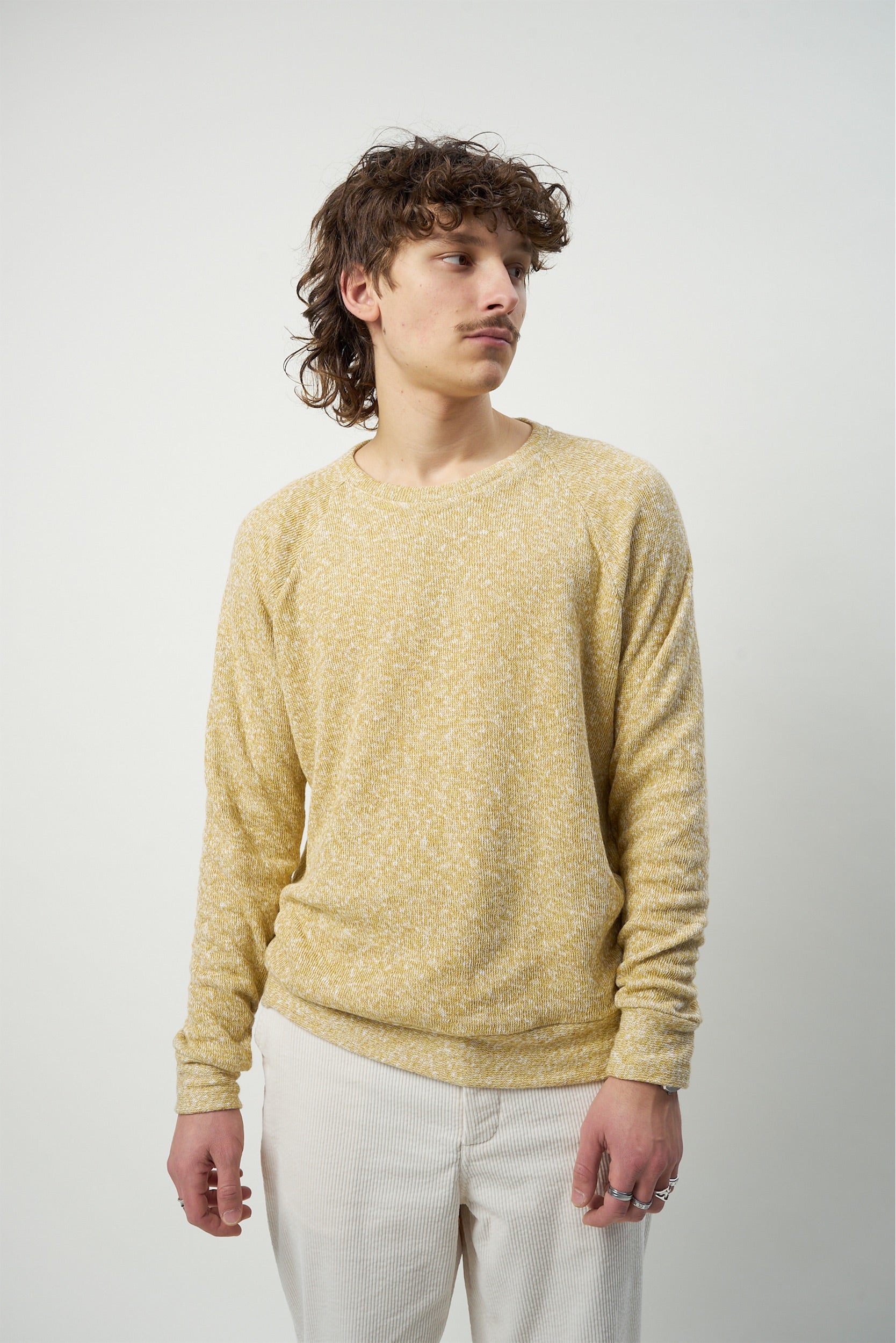 Long Sleeve Sweatshirt in a Yellow Double Sided Japanese Cotton Knit