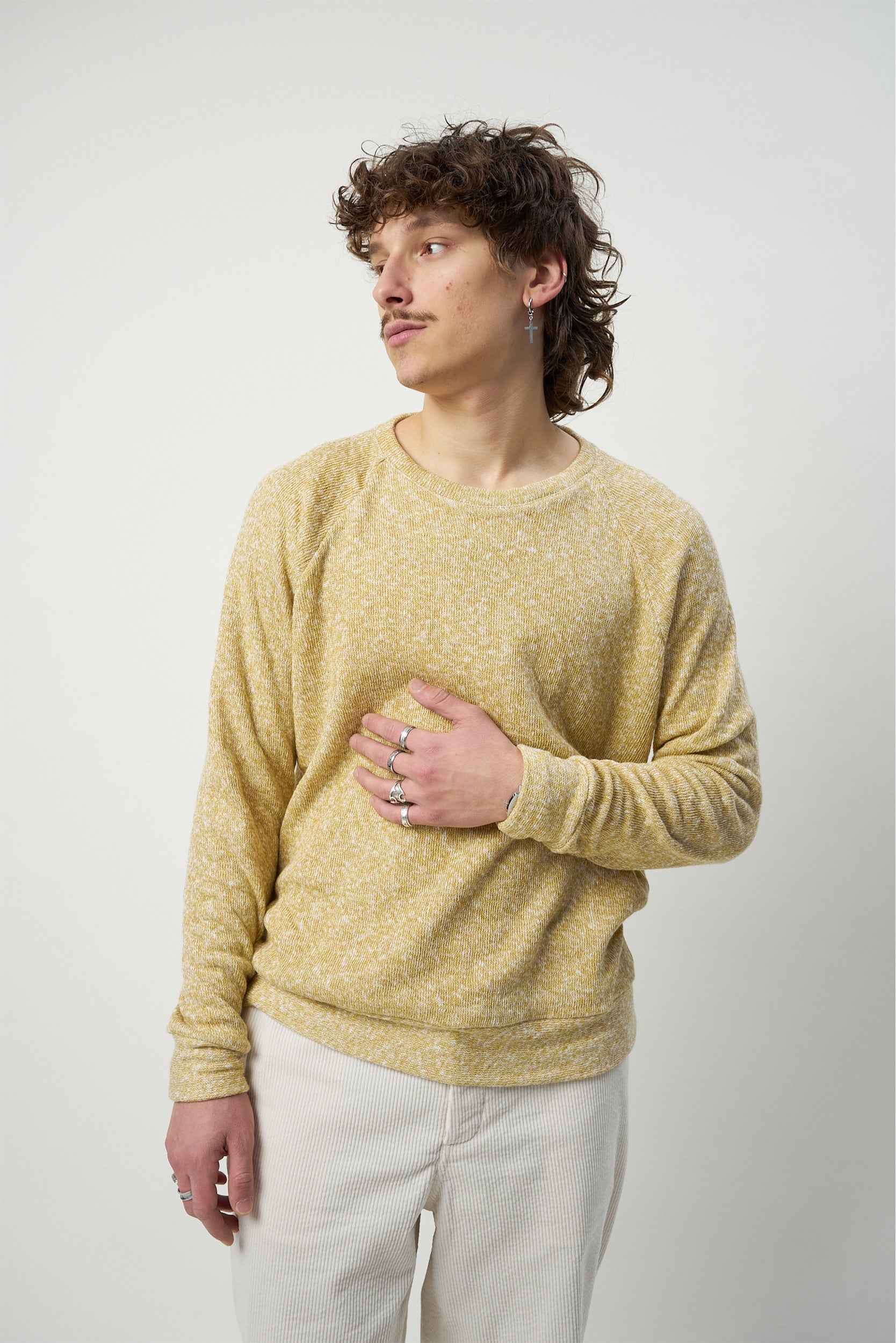 Long Sleeve Sweatshirt in a Yellow Double Sided Japanese Cotton Knit